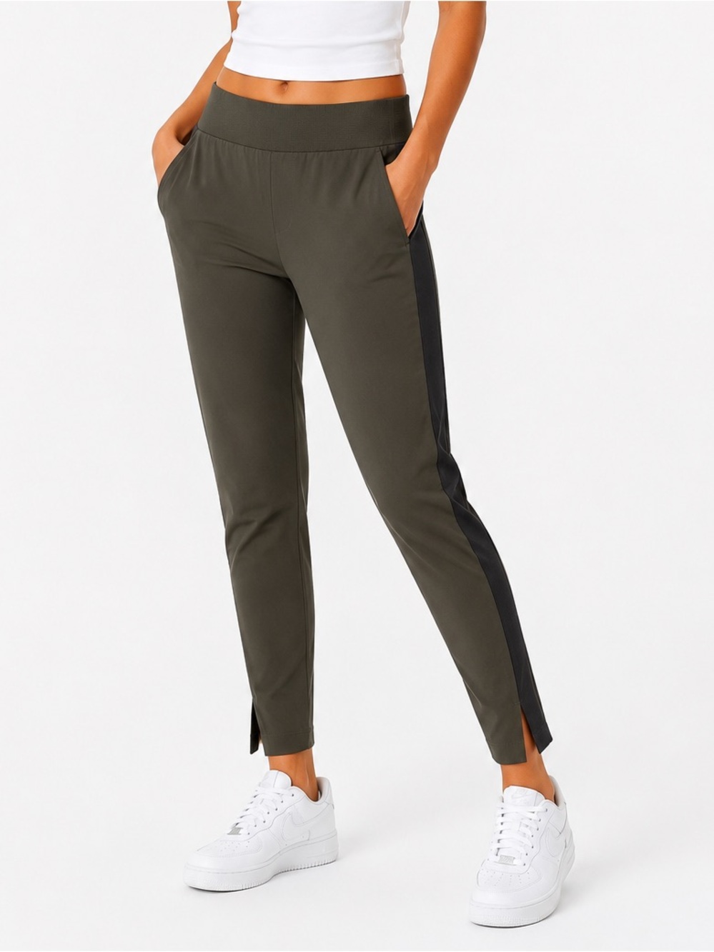 Athleta Brooklyn Ankle Pant Olive Green Travel Pants 4P Petite Stretch